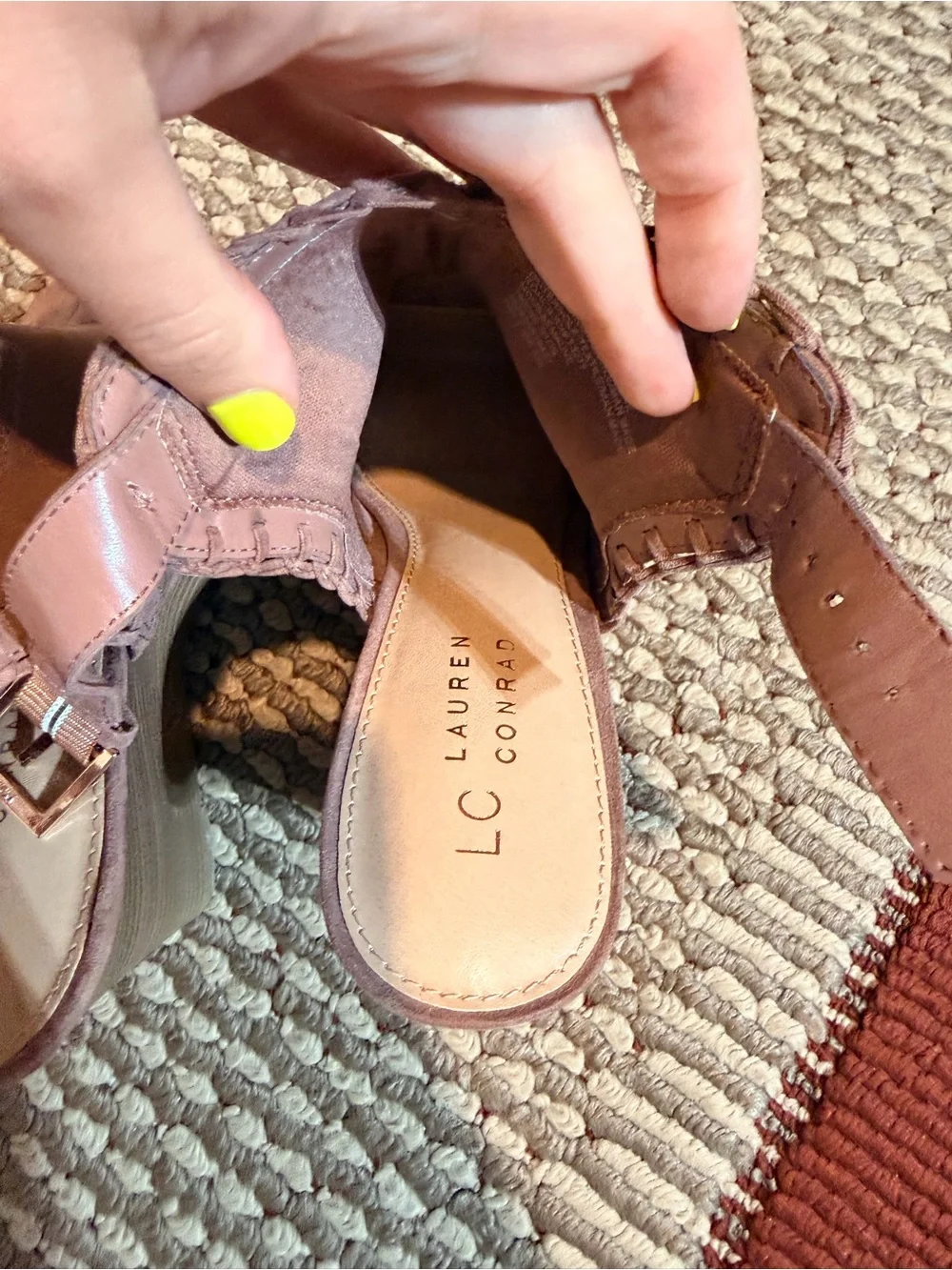 LC Lauren Conrad Mauve Suede Peep-Toe Wedge Sandals